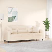 Šiuolaikinė 3 vietų sofa 180 cm Mikropluošto smėlio spalvos su 2 dekoratyvinėmis pagalvėlėmis Tvirtas metalinis rėmas Patogi patvari sėdynė gyvenamajame kambaryje