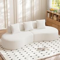 Šiuolaikinė lenkta modulinė kampinė sofa su miego funkcija, 5 sėdimų vietų sofa, minkšta sofa, sofa be kaulų su pagalvėlėmis, skirta svetainei, butui, namų dekorui, lengvai surenkama (balta)