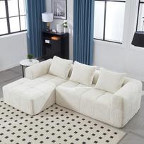 Šiuolaikinė sekcinė sofa, kampinė sofa su šezlongu ir porankiais, šenilinė sofa su šonine kišene, nereikia montuoti, smėlio spalvos