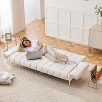 Šiuolaikinė sulankstoma sofa lova Sofa lova su pagalbinėmis kojomis Miego funkcija Velveto audinys Tinka svetainei Miegamasis Kambarys Namų kinas Svečių kambarys Vaizdo įrašas (smėlio spalvos-1)