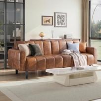 Sofa 3-vietė, sofa su miego funkcija, sofa lova, sofos ir sofos, transformuojama odinė sofa su reguliuojamu atlošu, daiktadėže, medžio ir plieno rėmas, 210 x 74 x 77 cm (ruda)