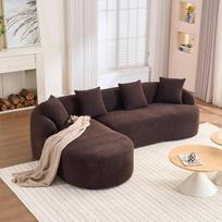 Sofa be kaulų, L formos sofa su miego funkcija, modulinė sofa, kampinė sofa, sofa lova + kairysis šezlongas, šenilinė, išlenkta, su 4 pagalvėlėmis, skirta svetainei, 275 x 115 x 63 cm (ruda)