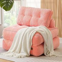 Sofa lova 3-in-1 sulankstoma sofa lova, paverčiama miegamąja kėde su pagalve, čiužiniu su nugaros atrama, nešiojamąja kėdės lova, patogia grindų sofa svetainei, miegamajam (rožinė)