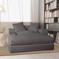 Sofa lova Miegamojo kėdė iš velveto, didelė sofa su miego funkcija, 135 x 152 x 80 cm Šezlongas, miegamojo kėdė su miego funkcija, kampinė sofa svetainei ir miegamajam, pilka, minkšta sofa su 2 dekoratyvinėmis pagalvėlėmis