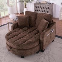 Sofa su miego funkcija, šezlongas, "2-in-1" sofa-lova, laikymo taburetė ir 4 pagalvėlės, skirta nedidelei svetainei, darbo kambariui, miegamajam, 132 x 129 x 93 cm (kava)