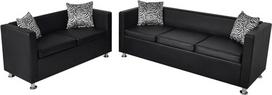 Sofos komplektas Dirbtinės odos 3 sėdimųjų ir 2 sėdimųjų vietų svetainės sofa Sofa Lounge Sofa Sofa Sofa Sodo sofos komplektas Minkštasuolių rinkinys Gyvenamasis kraštovaizdis svetainei, balkonui ir sodui Dirbtinė oda Juoda