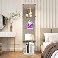 Stiklinė vitrina LED 164 x 42,5 x 36,5 cm Stiklinė vitrina su užraktu 4 lentynos Skaidrus didelis galinis veidrodis Kolekcionieriaus vitrina (4 sluoksnių veidrodis + apšvietimas, balta)