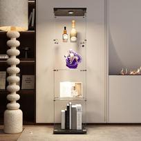 Stiklinė vitrina, 4 sluoksnių LED stiklo vitrina su durimis ir užraktu, svetainės vitrina, grindų stiklinė spinta namams, 16,73 x 14,37 x 64,56 colių, juoda