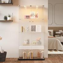 Stiklinė vitrina su LED, stiklinė vitrina su 2 durimis, 4 lentynomis ir užraktu, skirta kolekcininkams, moderni vitrina barui, prekybos centrams (juoda, su jutikline šviesa)