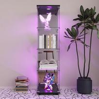 Stiklo vitrina su LED ir veidrodžiu, laisvai pastatoma stiklinė vitrina su 1 durimis, 4 lentynomis, skaidri baldų vitrina, stiklinė kolekcionieriaus vitrina Svetainė (4 lygiai, 1 durys LED)