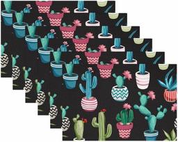 Stoff-Tischsets, waschbare Tischsets für Esstisch, 6er-Set,Sukulente Blumentopf Kaktus