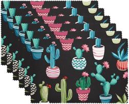 Stoff-Tischsets, waschbare Tischsets für Esstisch, 6er-Set,Sukulente Blumentopf Kaktus