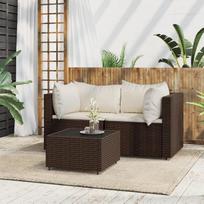 Svetainės baldų komplektai, svetainės sofos komplektai, sofa lova, 3 dalių sodo poilsio komplektas su pagalvėlėmis, rudos spalvos modulinė rotango sofa, modulinė sofa, lauko terasos baldai