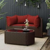 Svetainės baldų komplektai, svetainės sofos komplektai, sofa lova, 3-TLG. Garten-Lounge-Set mit Kissen Braun Poly Rattanmodular Sofa,Modular Couch,Outdoor Patio Furniture,