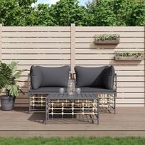 Svetainės baldų komplektai, svetainės sofos komplektai, sofa lova, 3-TLG. Garten-Lounge-Set mit Kissen Anthrazit Poly Rattanmodular Sofa,Modular Couch,Outdoor Patio Furniture,