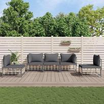 Svetainės baldų komplektai, svetainės sofos komplektai, sofa lova, 5-TLG. Garten-Lounge-Set mit Kissen Anthrazit Poly Rattanmodular Sofa,Modular Couch,Outdoor Patio Furniture,