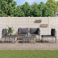 Svetainės baldų komplektai, svetainės sofos komplektai, sofa lova, 5-TLG. Garten-Lounge-Set mit Kissen Anthrazit Poly Rattanmodular Sofa,Modular Couch,Outdoor Patio Furniture,