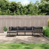 Svetainės baldų komplektai, svetainės sofos komplektai, sofa lova, 6-TLG. Garten-Lounge-Set mit Kissen Anthrazit Poly Rattanmodular Sofa,Modular Couch,Outdoor Patio Furniture,
