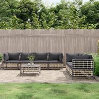 Svetainės baldų komplektai, svetainės sofos komplektai, sofa lova, 8-TLG. Garten-Lounge-Set mit Kissen Anthrazit Poly Rattanmodular Sofa,Modular Couch,Outdoor Patio Furniture,