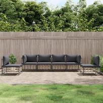 Svetainės baldų komplektai, svetainės sofos komplektai, sofa lova, 6-TLG. Garten-Lounge-Set mit Kissen Anthrazit Poly Rattanmodular Sofa,Modular Couch,Outdoor Patio Furniture,