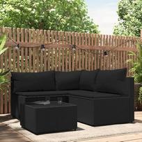 Svetainės baldų komplektai, svetainės sofų komplektai, sofa lova, 4 dalių sodo poilsio komplektas su pagalvėlėmis, juoda modulinė rotango sofa, modulinė sofa, lauko terasos baldai,