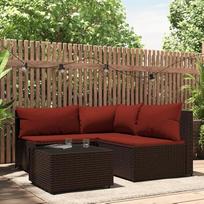 Svetainės baldų komplektai, svetainės sofų komplektai, sofa lova, 4 dalių sodo poilsio komplektas su pagalvėlėmis, ruda modulinė rotango sofa, modulinė sofa, lauko terasos baldai,