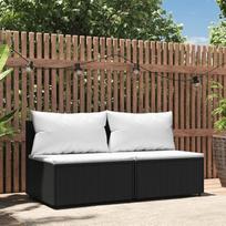 Svetainės baldų komplektai,Svetainės baldų komplektai,Sofa lova,Garten-Mittelsofas mit Kissen 2 STK. Schwarz Poly Rattanmodular Sofa,modulinė sofa,modulinė sofa,lauko terasos baldai,