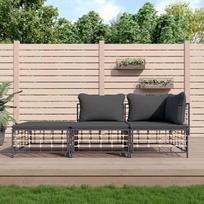 Svetainės baldų komplektas, svetainės sofų komplektai, sofa lova, 3 dalių sodo poilsio komplektas su pagalvėlėmis, antracitas, modulinė sofa iš poliaratano, modulinė sofa, lauko terasos baldai,