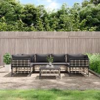 Svetainės baldų komplektas, svetainės sofų komplektai, sofa lova, 7 dalių sodo poilsio komplektas su pagalvėlėmis, antracitas, modulinė sofa iš poliaratano, modulinė sofa, lauko terasos baldai,
