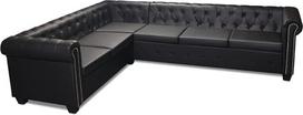 Tidyard Chesterfield Sofa 6-Seater Lounge Odinė sofa Sofa Sofa komplektas Derliaus sofa Biuro sofa Baldų apmušalai Baldų stilius Sofa Sofa Komplektas Minkšta sofa Dirbtinė oda Juoda