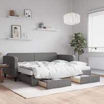 Tidyard Dienos lova išskleidžiama su stalčiais Sofa lova Svečių lova Sofa lova Jaunimo lova Sofa lova Sofa lova Medinis lovos rėmas su skersiniu rėmu Ištraukiama lova Tamsiai pilka 90 x 190 cm audinys