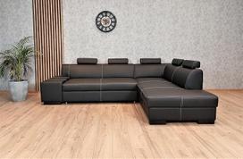 Tikros odos kampinė sofa "London II 5Z", 275 x 200 cm, sofa-lova su lovos funkcija, lovos dėže ir galvos atlošais, tikros odos kampinė sofa, juoda ir daugelio kitų spalvų (275 x 200 cm kampas dešinėje)