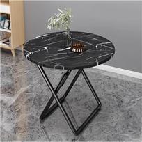 Tragbarer, runder Klapptisch mit Metallhalterung für Balkon, Küche oder Kaffee, Marmor-Tischplatten-Design (Größe: 60 cm, Farbe: Weiß)