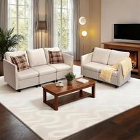 VEVOR kampinė sofa su paslėpta saugykla, modulinė sofa su elastingomis putomis, paminkštinta sofa (5 sėdimos vietos) su medžio masyvo rėmu, skirta svetainei ir miegamajam, smėlio spalvos