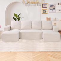 VEVOR modulinė U formos kampinė sofa-lova su elastingomis putomis ir didelio tankio paminkštintu laidu (545 kg apkrovos) su pagalvėle gyvenamajam kambariui, butui, smėlio spalvos