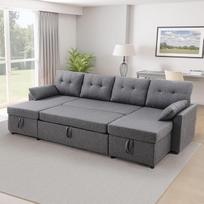 VEVOR U formos sofa lova, transformuojama sofa lova su 2 šoninėmis kišenėmis, 2 pagalvėlėmis ir dvigubu šezlongu, ištraukiama 6 vietų sofa lova su didele laikymo erdve, skirta svetainei, butui, metalinis rėmas