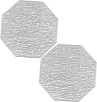 VICASKY 2 PVC kilimėlių rinkinys Aštuonkampio formos karščiui atsparios ir izoliuojančios modernaus šiaurietiško dizaino sidabrinės spalvos plaunamos kilimėlių valgomojo stalui ir kavos priedams