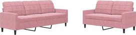 vidaXL 2 dalių sofos komplektas su pagalvėlėmis Rožinė aksomo sofa, televizoriaus kėdė, fotelis, sofos komplektas, relaksacinė sofa, aksominė sofa, svetainės baldai, minkšta sofa