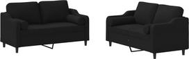vidaXL 2 dalių sofos komplektas, fotelis, sofa su pagalvėle, svetainės sofa su porankiais, sofos komplektas, dizainerio sofa, sėdimieji baldai, minkšti baldai, juodas audinys