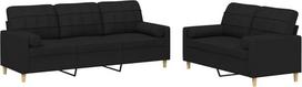 vidaXL 2 dalių sofos komplektas, fotelis, sofa su pagalvėle, svetainės sofa su porankiais, sofos komplektas, dizainerio sofa, sėdimieji baldai, minkšti baldai, juodas audinys