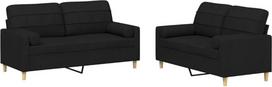 vidaXL 2 dalių sofos komplektas, fotelis, sofa su pagalvėle, svetainės sofa su porankiais, sofos komplektas, dizainerio sofa, sėdimieji baldai, minkšti baldai, juodas audinys