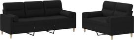vidaXL 2 dalių sofos komplektas, fotelis, sofa su pagalvėle, svetainės sofa su porankiais, sofos komplektas, dizainerio sofa, sėdimieji baldai, minkšti baldai, juodas audinys