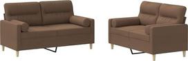 vidaXL 2 dalių sofos komplektas, fotelis, sofa su pagalvėle, svetainės sofa su porankiais, sofos komplektas, dizainerio sofa, sėdimieji baldai, minkšti baldai, rudas audinys