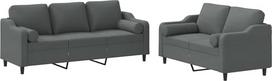vidaXL 2 dalių sofos komplektas, fotelis, sofa su pagalvėle, svetainės sofa su porankiais, sofos komplektas, dizainerio sofa, sėdimieji baldai, minkšti baldai, tamsiai pilkas audinys