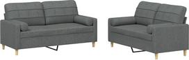 vidaXL 2 dalių sofos komplektas, fotelis, sofa su pagalvėle, svetainės sofa su porankiais, sofos komplektas, dizainerio sofa, sėdimieji baldai, minkšti baldai, tamsiai pilkas audinys