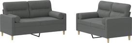 vidaXL 2 dalių sofos komplektas, fotelis, sofa su pagalvėle, svetainės sofa su porankiais, sofos komplektas, dizainerio sofa, sėdimieji baldai, minkšti baldai, tamsiai pilkas audinys