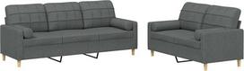 vidaXL 2 dalių sofos komplektas, fotelis, sofa su pagalvėle, svetainės sofa su porankiais, sofos komplektas, dizainerio sofa, sėdimieji baldai, minkšti baldai, tamsiai pilkas audinys