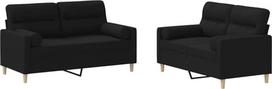 vidaXL 2 dalių sofos komplektas, fotelis-lovas su pagalve, sofa svetainės sofa su porankiais, sofos komplektas, dizainerio sofa, sėdimieji baldai, minkšti baldai, juodas audinys