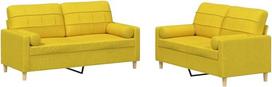 vidaXL 2 dalių sofos komplektas, fotelis-lovas su pagalvėle, sofa svetainės sofa su porankiais, sofos komplektas, dizainerio sofa, sėdimieji baldai, minkšti baldai, šviesiai geltonas audinys