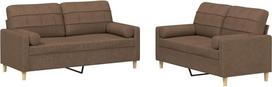 vidaXL 2 dalių sofos komplektas, fotelis-lovas su pagalvėle, sofa svetainės sofa su porankiais, sofos komplektas, dizainerio sofa, sėdimieji baldai, minkšti baldai, rudas audinys